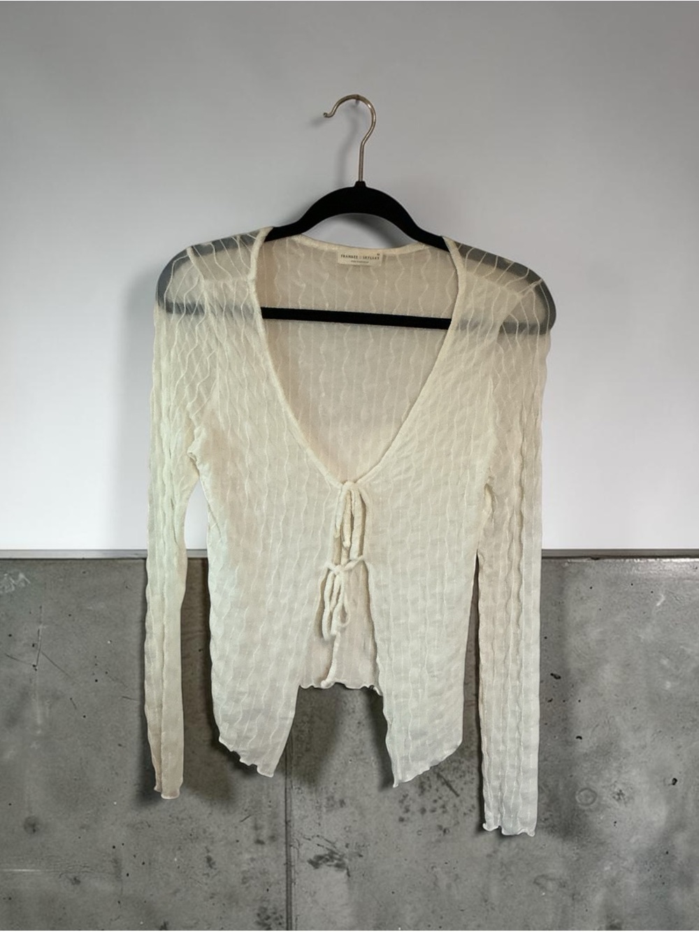 Lightweight Tie-Front Sheer Cardigan in Cream